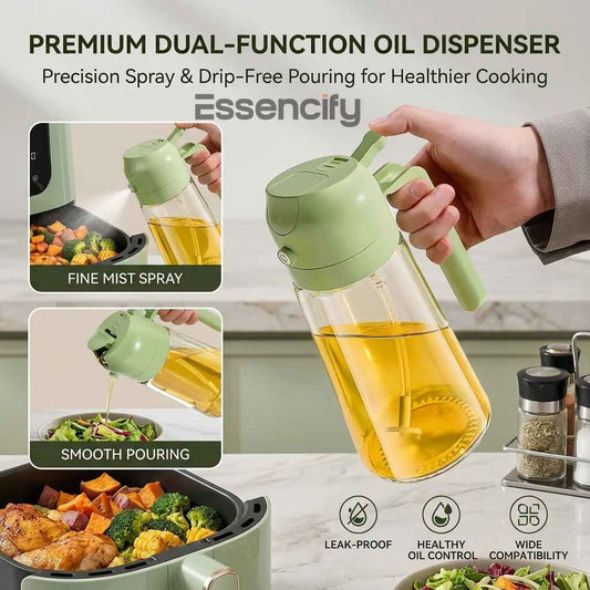 2 in 1 Oil Sprayer & Dispenser 500ml - Spray and Pour Bottle Essencify