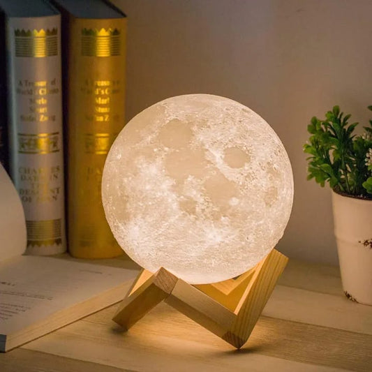 Luxury 3D Moon Lamp with Wooden Stand - Warm & Cool LED Night Light Essencify