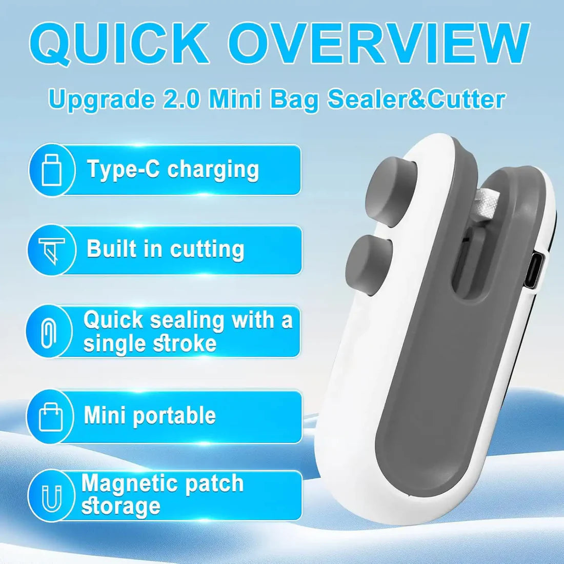 2-in-1 Mini Bag Sealer - USB Rechargeable Mini Seal Machine Essencify