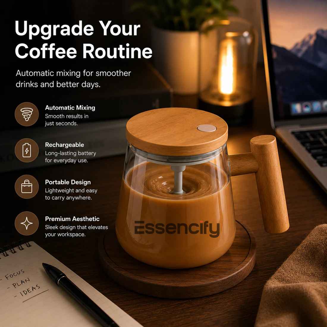 Auto Self Stirring Rechargeable Mug Essencify