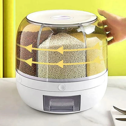 360° Rotating Grain Dispenser 6-Grid - 10KG Storage with One Touch Essencify