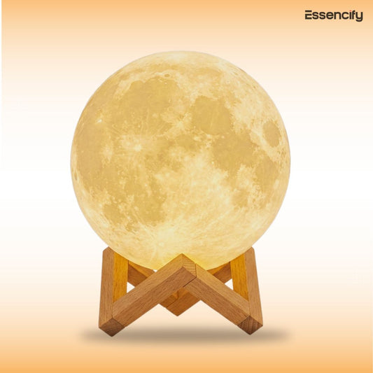Luxury 3D Moon Lamp with Wooden Stand - Warm & Cool LED Night Light Essencify