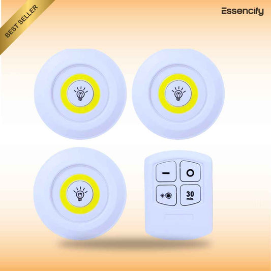 Set of 3 Wireless LED Under Cabinet Light | Dimmable with Remote Control Essencify