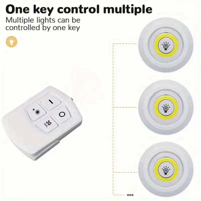 Set of 3 Wireless LED Under Cabinet Light | Dimmable with Remote Control Essencify