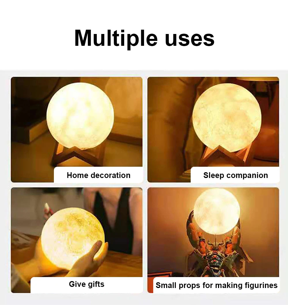 Luxury 3D Moon Lamp with Wooden Stand - Warm & Cool LED Night Light Essencify