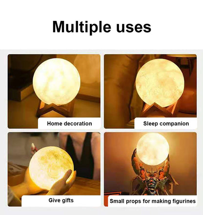 Luxury 3D Moon Lamp with Wooden Stand - Warm & Cool LED Night Light Essencify