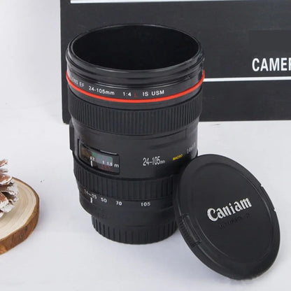 Camera Lens Coffee Mug 400ml - Stainless Steel with Leak Proof Lid Essencify