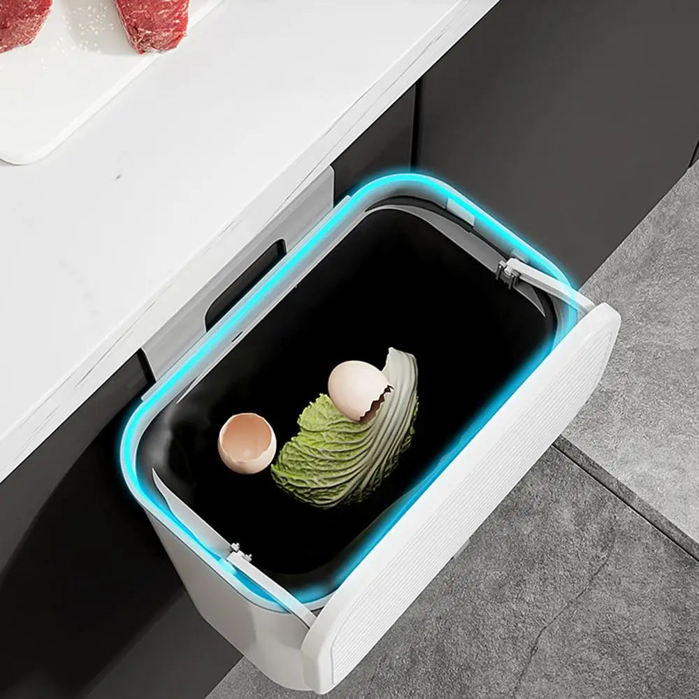 Hanging Trash Can For Kitchen Cabinet Door Wall Mounted Bathroom Wastebasket Toilet Trash Bin with Lid Garbage bag Essencify