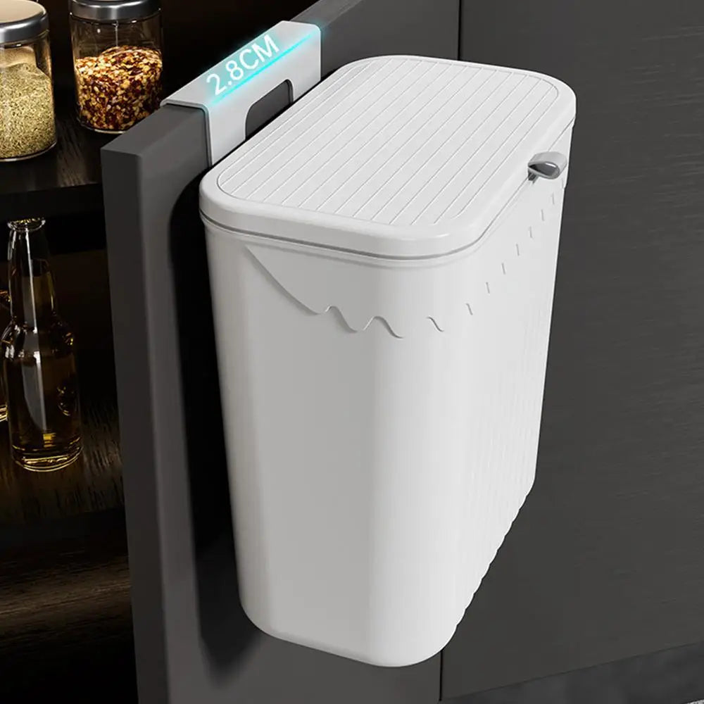 Hanging Trash Can For Kitchen Cabinet Door Wall Mounted Bathroom Wastebasket Toilet Trash Bin with Lid Garbage bag Essencify