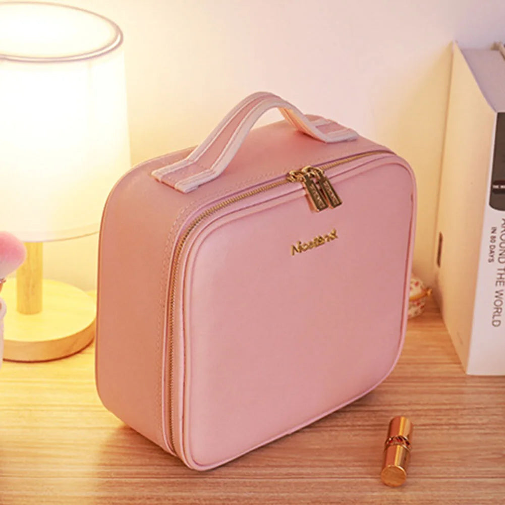 LED Makeup Mirror Handheld Makeup Box – Cosmetic Organizer with Built-in Light Mirror Essencify