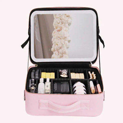LED Makeup Mirror Handheld Makeup Box – Cosmetic Organizer with Built-in Light Mirror Essencify