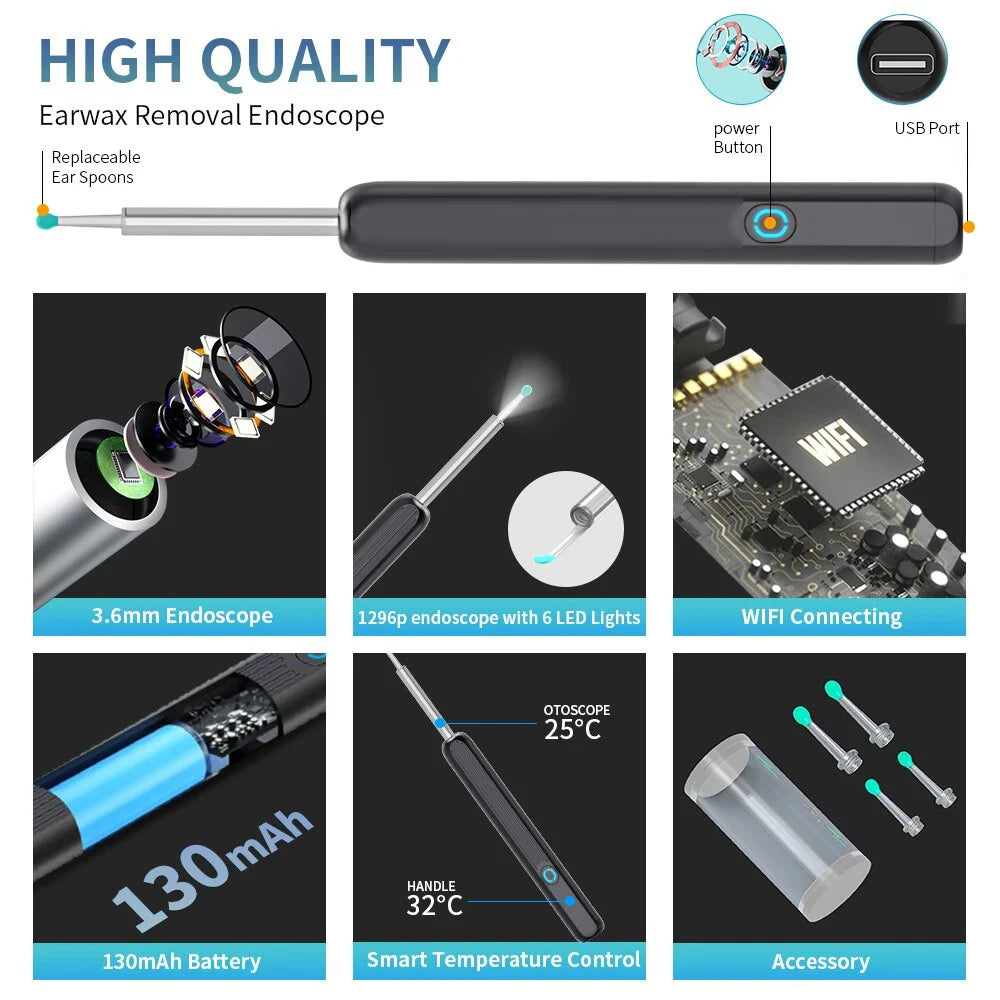 Smart Visual Ear Cleaner with Camera - 1080P HD Otoscope Wax Remover Essencify