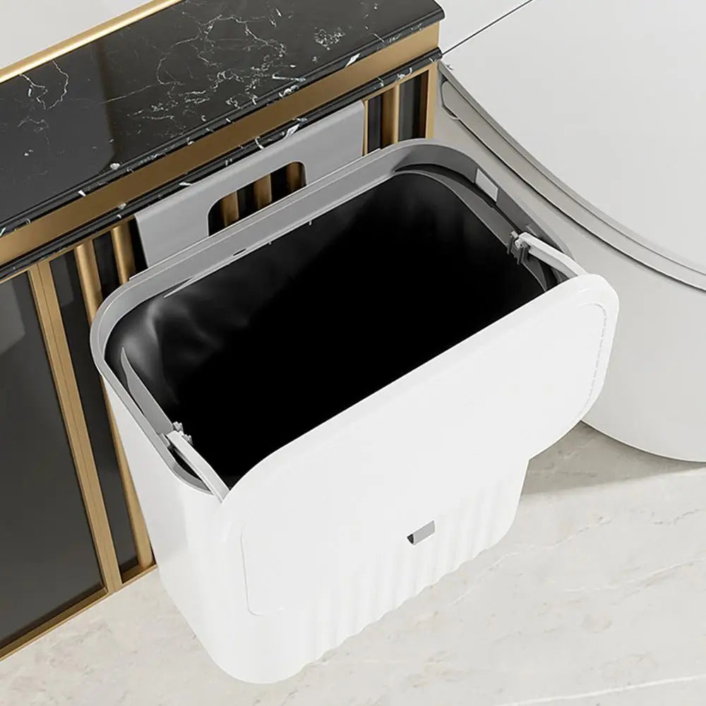Hanging Trash Can For Kitchen Cabinet Door Wall Mounted Bathroom Wastebasket Toilet Trash Bin with Lid Garbage bag Essencify