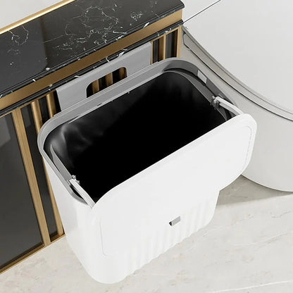 Hanging Trash Can For Kitchen Cabinet Door Wall Mounted Bathroom Wastebasket Toilet Trash Bin with Lid Garbage bag Essencify
