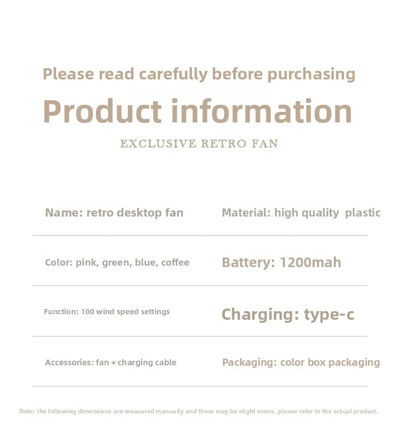 Vintage Style Portable Fan | Adjustable Quiet Cooling Fan for Home & Office Essencify