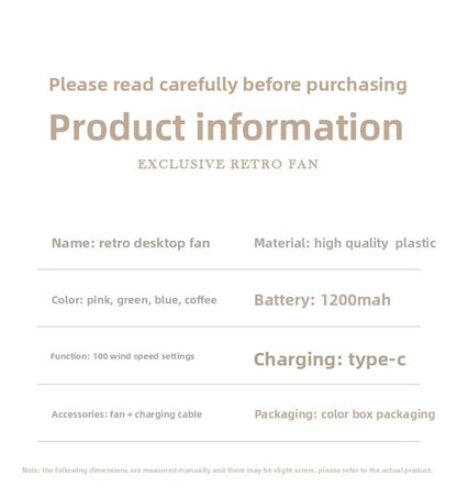 Vintage Style Portable Fan | Adjustable Quiet Cooling Fan for Home & Office Essencify