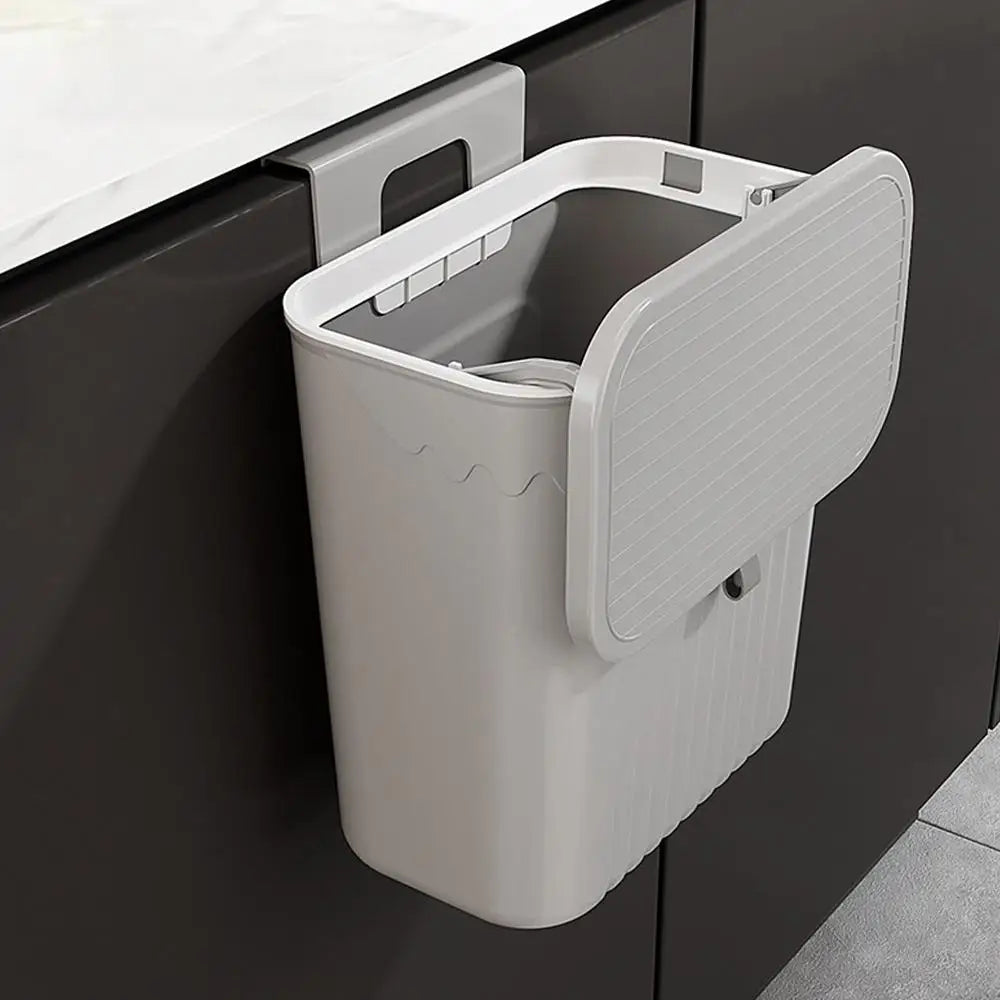 Hanging Trash Can For Kitchen Cabinet Door Wall Mounted Bathroom Wastebasket Toilet Trash Bin with Lid Garbage bag Essencify