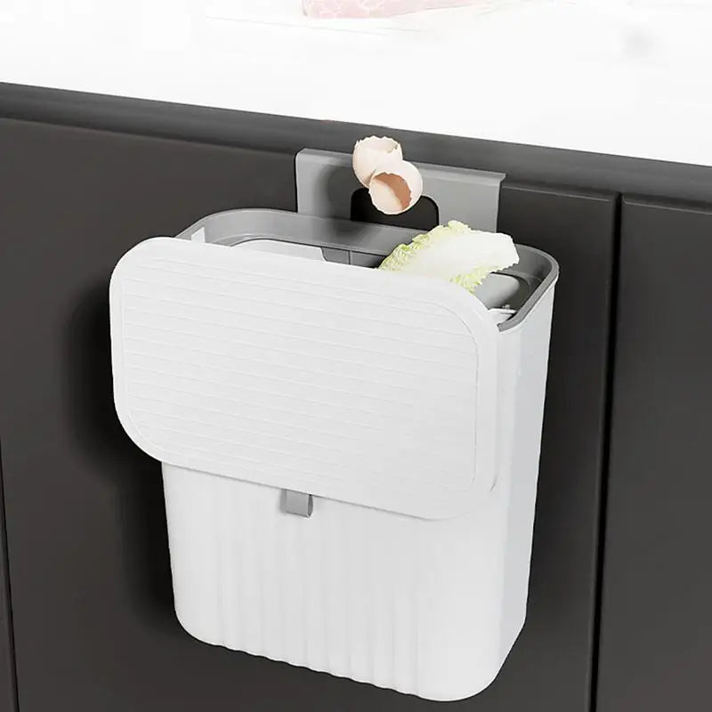 Hanging Trash Can For Kitchen Cabinet Door Wall Mounted Bathroom Wastebasket Toilet Trash Bin with Lid Garbage bag Essencify
