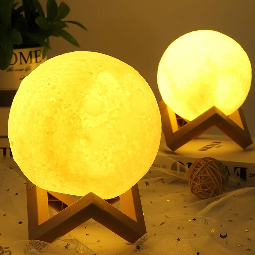 Luxury 3D Moon Lamp with Wooden Stand - Warm & Cool LED Night Light Essencify