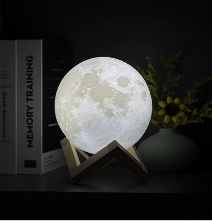 Luxury 3D Moon Lamp with Wooden Stand - Warm & Cool LED Night Light Essencify