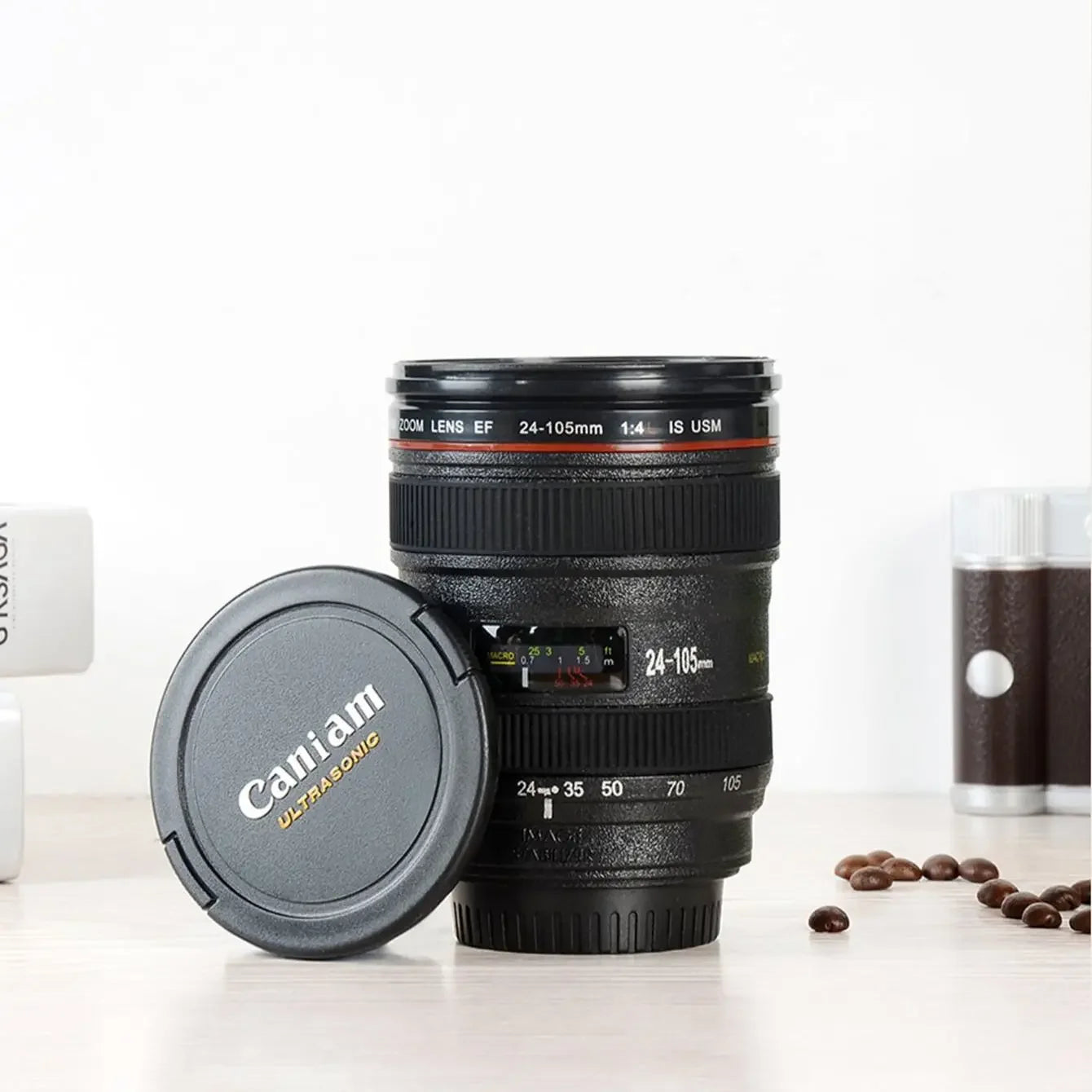 Camera Lens Coffee Mug 400ml - Stainless Steel with Leak Proof Lid Essencify