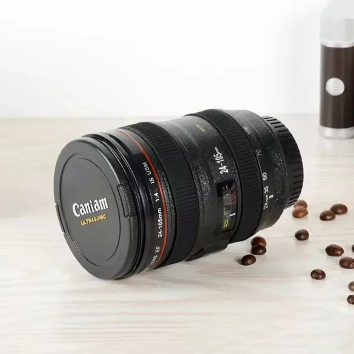 Camera Lens Coffee Mug 400ml - Stainless Steel with Leak Proof Lid Essencify