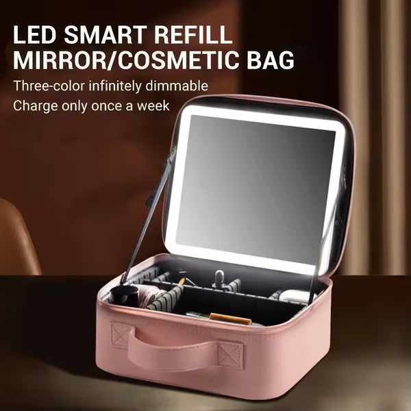 LED Makeup Mirror Handheld Makeup Box – Cosmetic Organizer with Built-in Light Mirror Essencify