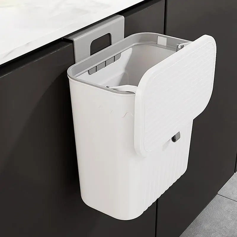 Hanging Trash Can For Kitchen Cabinet Door Wall Mounted Bathroom Wastebasket Toilet Trash Bin with Lid Garbage bag Essencify