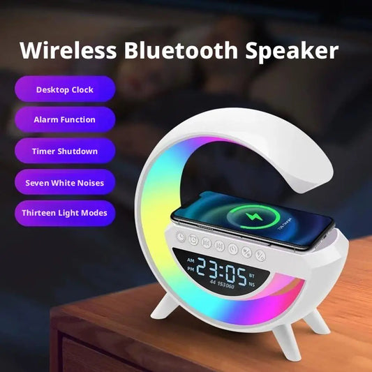 4-in-1 Bluetooth Speaker Lamp - Wireless Charger + RGB Light + Alarm Clock Essencify