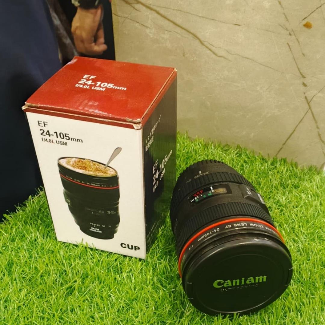 Camera Lens Coffee Mug 400ml - Stainless Steel with Leak Proof Lid Essencify