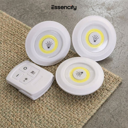 Set of 3 Wireless LED Under Cabinet Light | Dimmable with Remote Control Essencify